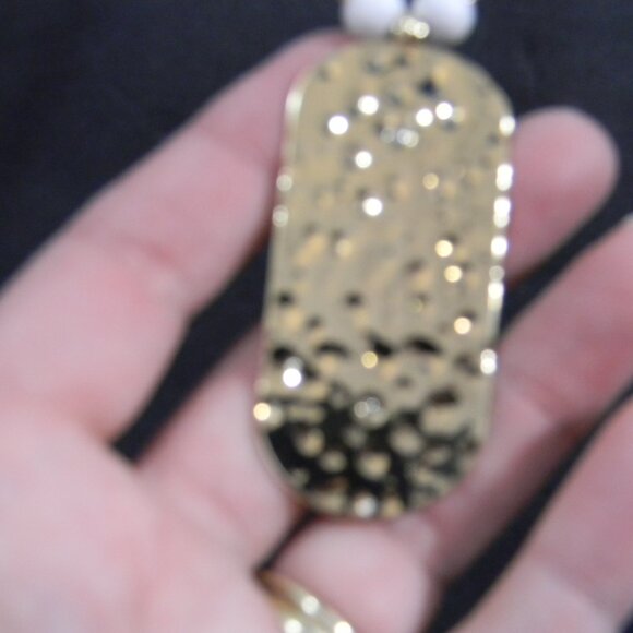 Cross Necklace Contemporary Gold/Silver with White Beads NEW - Picture 9 of 10